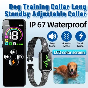 RC06 Dog Training Collar IP67 Waterproof Rechargeable Remote Pet Controller with LCD Color Screen for All Size Dog Shock/Vibration/Beep Mode