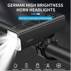 BENGGUO 2 in 1 Wired Control Bike Headlight 2000mAh Power Bank Handlebar Flashlight USB Charging IPX4 Waterproof with Bell for Mountain Cycling Night Safe Riding