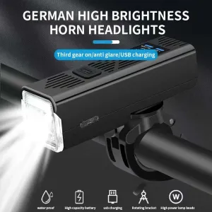 BENGGUO 2 in 1 Wired Control Bike Headlight 2000mAh Power Bank Handlebar Flashlight USB Charging IPX4 Waterproof with Bell for Mountain Cycling Night Safe Riding