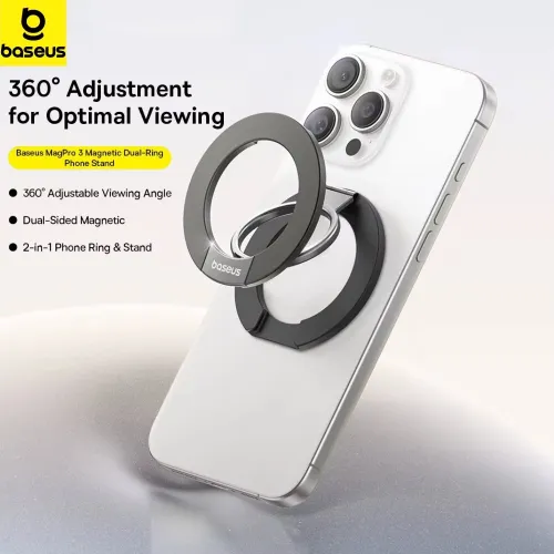 Baseus Magnetic Dual-Ring Phone Stand Suction Rotating 360 Wall Stickers Everywhere for iPhone 16 16 Pro 15 Pro Max for Huawei for SAMSUNG Folding Ring Phone