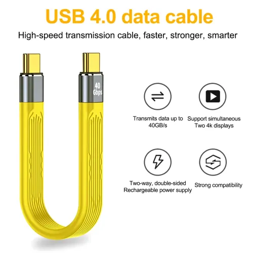 PD100W USB4.0 Data Cable USB-C Male to Type-C Male/Female FPC Short Cable 40Gbps Fast Charging Data Transmission Copper Core Line for Phone Laptop Tablet