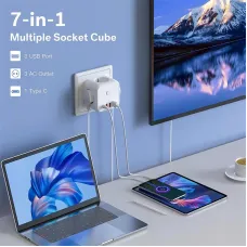 Bakeey 7-in-1 Socket Cube EU Power Outlet with 3AC 3USB Type-C Fast Charging Wall Socket with On/Off Switch for Home Use