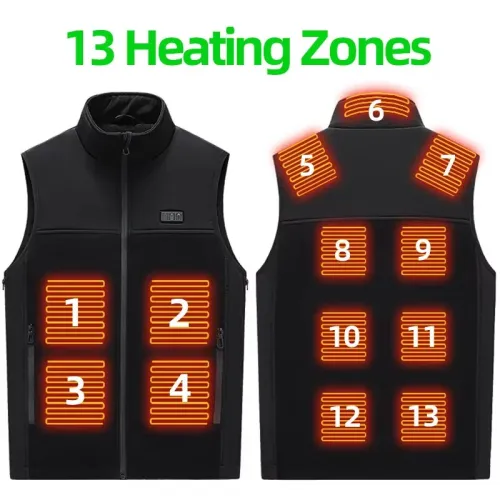 TENGOO HZ-13 13 Areas Heating Vest Zipper Adjustable Size 3-Gears Heated JacketsUSB Electric Thermal Clothing Winter Warm Vest Outdoor Heat Coat Clothing