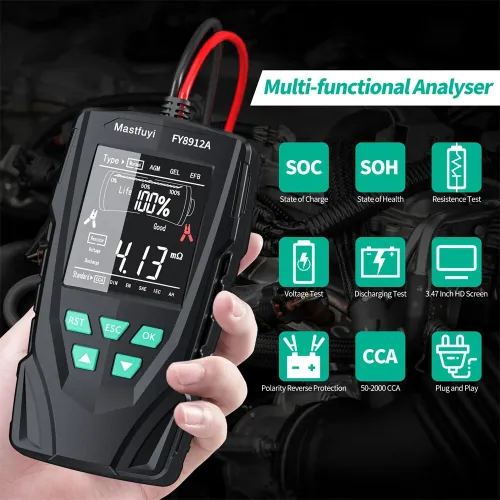 FY8912A Car Battery Tester 12V/24V 8V-36V Wide Voltage Range Lead-Acid AGM GEL EFB Diagnostic Tool
