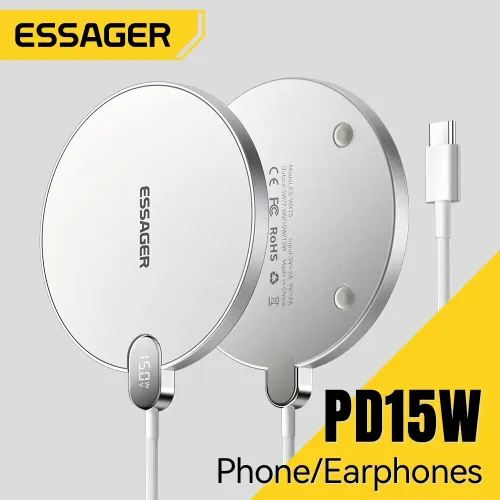 ESSAGER ES-WX15 15W Wireless Charger with LED Power Display Fast Wireless Charging Pad for Smart Phones for iPhone 16 16 Pro 15 14 13 Pro Max for Huawei Pura 80 Ultra for SAMSUNG for XIAOMI