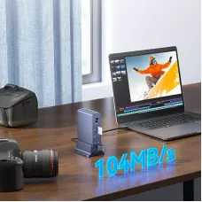 DS024 18-in-1 Displaylink Vertical Docking Station with 4K HD*2+DP*2 / 8K HD+DP / USB-C3.2*2 / USB3.0*2 / PD24W / PD IN 100W / 3.5mm Audio+Mic / 2.5G RJ45 / SD/TF3.0 Card Reader Slot Multiports Hubs Splitter Adpater for Laptop Phone TV