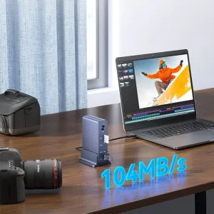 DS024 18-in-1 Displaylink Vertical Docking Station with 4K HD*2+DP*2 / 8K HD+DP / USB-C3.2*2 / USB3.0*2 / PD24W / PD IN 100W / 3.5mm Audio+Mic / 2.5G RJ45 / SD/TF3.0 Card Reader Slot Multiports Hubs Splitter Adpater for Laptop Phone TV