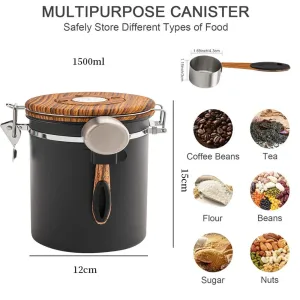IPRee Coffee Bean Storage Canister Airtight Coffee Sealed Jar One Way Valve Includes Spoon Long-lasting Storage Container for Fresh Coffee Tea