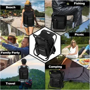 IPRee Outdoor Folding Camping Fishing Chair Stool Portable Backpack Cooler Insulated Picnic Bag Hiking Seat Table Bag Camping Fishing Gear