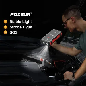 FOXSUR Car Jump Starter 12V Portable Charger Emergency LED Light Power Supply LCD Display Wireless Charging