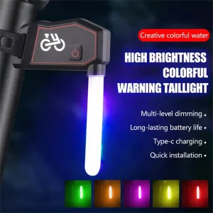 BIKIGHBicycle Photon Drop Taillight Waterproof Type-Charging Colorful Flash Warning Bike Rear Light for MTB Night Cycling Safety