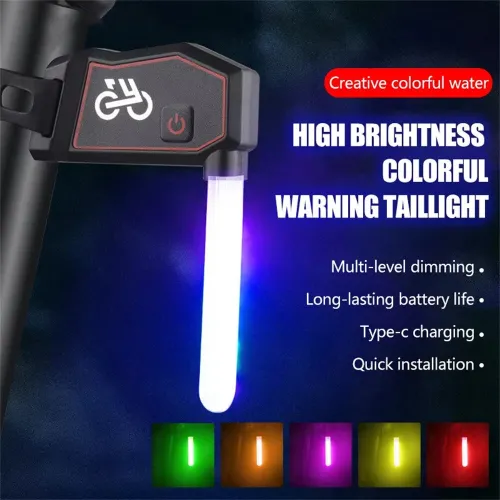 BIKIGHBicycle Photon Drop Taillight Waterproof Type-Charging Colorful Flash Warning Bike Rear Light for MTB Night Cycling Safety