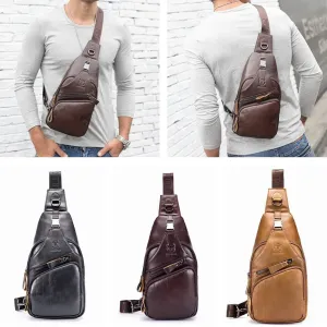 BULLCAPTAIN Men Multi-Pocket Leather Chest Bag Casual Sports Multifunctional Large Capacity Crossbody Shoulder Bag