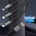 100W USB-A to Micro/Type-C/iP Cable with Night Light Fast Charging Copper Core Line 1.2M Long for iPhone 15 14 13 for Huawei Pura 70 Ultra for Xiaomi Civi 4pro for Samsung Galaxy S24
