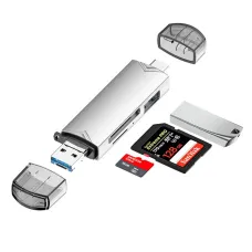DM-HC61 6-in-1 OTG Type-C SD TF Card Reader USB 3.0 Micro USB Flash Drive Adapter 5Gbps High Speed Transmission Multifunctional Card Reader
