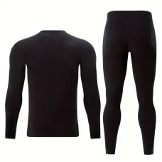 TENGOO 2 Pcs Men's Warm Compression Base Layer, Thermal Underwear Set, Long Johns Set, Moisture Wicking & Breathable Basic Black Thermal Long Sleeve & Leggings Men Underwear Set For Outerdoor Skiing Running