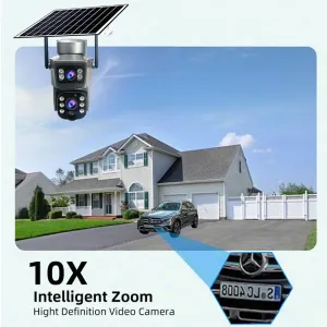 Guudgo V380 4MP 4K Dual Lens Solar Powered WiFi PTZ Security Camera Outdoor IP66 Waterproof Color Night Vision Motion Detect Two Way Audio CCTV Surveillance Cameras
