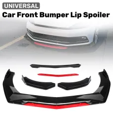 Car Front Bumper Lip Spoiler Glossy Universal Black Red ABS Easy Installation Improves Aerodynamics Stylish Design