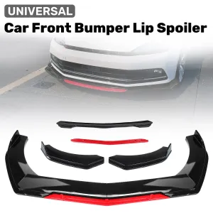 Car Front Bumper Lip Spoiler Glossy Universal Black Red ABS Easy Installation Improves Aerodynamics Stylish Design