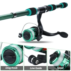 Sougayilang Spinning Fishing Rod Reel Combos 1.8M Telescopic Rod with 5.2:1 3BB Fishign Reel Max Drag 5kg Full Fishing Kit-Green