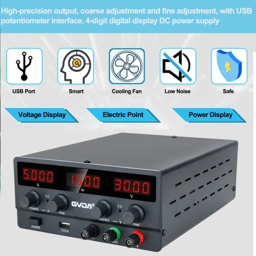 GVDA Stabilized Power Supply SPS Series Adjustable Voltage High Precision Output Digital Display Intelligent Heat Dissipation USB Port Suitable for Notebook Repair and Sensitive Electronics