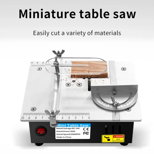 96W 24V Mini Multifunctional Table Saw Electric Desktop Saw with 7 Speed Adjustable 63mm Blade Woodworking Bench Lathe Cutter Machine DIY Cutting Tool