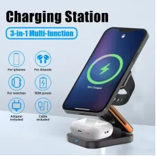 Bakeey 3-in-1 30W Foldable Wireless Charger Fast Magnetic Wireless Charging Stand for Smart Phones for iPhone 15 14 13 for Airpods for Apple Watch