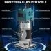 Electric Trimmer Wood Router 800W 30000RPM with 15 Tungsten Carbide Router Bits High Precision Transparent Base for Woodworking Grooving Trimming Carving