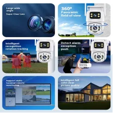 Y21 2MP+2MP Wireless Dual Lens Security Camera 360 Panoramic AI Tracking Color Night Vision Two-Way Audio Waterproof Motion Detection Real-Time Alerts Outdoor Surveillance Cameras
