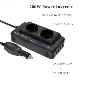 High Power 200W Car Inverter 12V to 220V 110V QC3.0 Fast Charging with 4 USB Ports