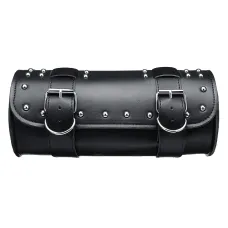 Motorcycle PU Leather Black Tool Bag Front Fork Handlebar Saddlebags Roll Barrel Style