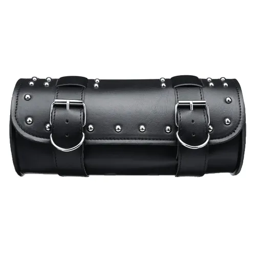 Motorcycle PU Leather Black Tool Bag Front Fork Handlebar Saddlebags Roll Barrel Style