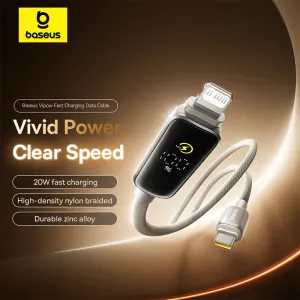 Baseus Vipow 20W USB-C to iP Digital Display Cable Fast Charging Data Transmission Thickened Copper Core Line 1M/2M Long for iPhone 14 14Pro 13 12 11 Pro Max for iPad Pro