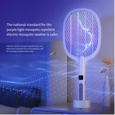 Electric Mosquito Swatter with Electronic Digital Screen Electric Exterminator Fly Swatter Detachable Handheld Auto Swat Mode Type-C Rechargeable
