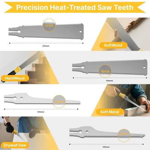 4pcs Hand Saw Set Wood Cutting Kit Precision Miter Box 3 Replaceable High Carbon Steel Blades Hardwood Softwood MDF PVC Drywall Carpentry DIY Furniture Making