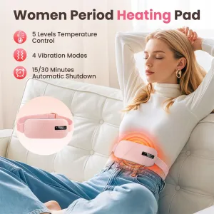 IPRee Abdominal Massager, USB Rechargeable with LEDisplay, 5 Adjustable Settings, Portable HeatingWaist Massage for Women During Their Menstrual Period, a Perfect Home And Work Gift for Ladies in Pink.