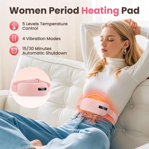 IPRee Abdominal Massager, USB Rechargeable with LEDisplay, 5 Adjustable Settings, Portable HeatingWaist Massage for Women During Their Menstrual Period, a Perfect Home And Work Gift for Ladies in Pink.