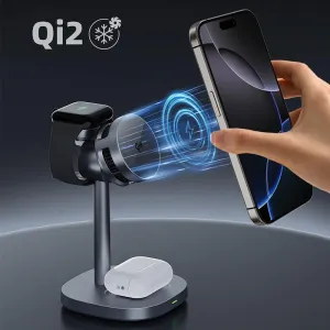 W98 3-in-1 15W Magnetic Wireless Charger with Active Cooling Fast Wireless Charging Stand for Smart Phones for iPhone 17 17Pro 16 15 Pro Max 14 13 for Huawei Pura 80 Ultra for Xiaomi 17 Pro for OPPO for VIVO for Airpods for Apple Watch