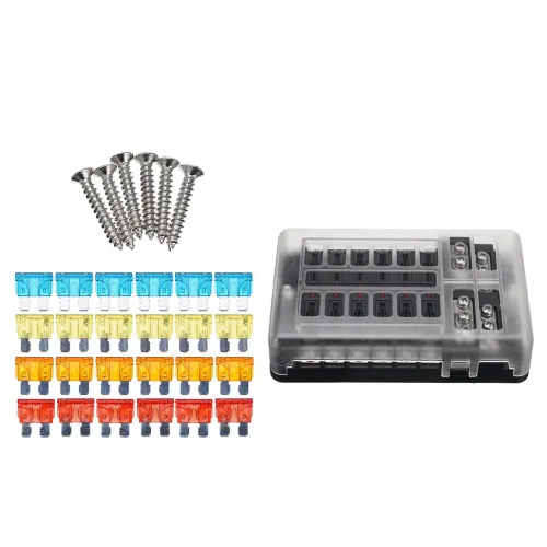 Car Boat Fuses Block 12 Way LED Fuses Junction Box Blades Fuses Terminal Box 12V/24V