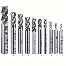 10PCS 4 Flutes End Mill Bits 2-12mm Straight Milling Cutter Straight Shank Drill Bits for Wood / Steel / Titanium