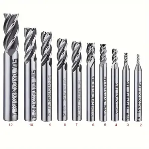 10PCS 4 Flutes End Mill Bits 2-12mm Straight Milling Cutter Straight Shank Drill Bits for Wood / Steel / Titanium