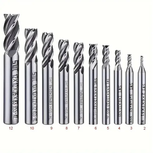 10PCS 4 Flutes End Mill Bits 2-12mm Straight Milling Cutter Straight Shank Drill Bits for Wood / Steel / Titanium