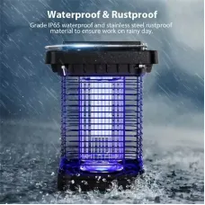 Solar Powered Bug Zapper EM02 Portable Outdoor Mosquito Killer Lamp High Voltage Electric Insect Repellent Stainless Steel IP65 Waterproof LED Light for Courtyard Garden Patio Backyard