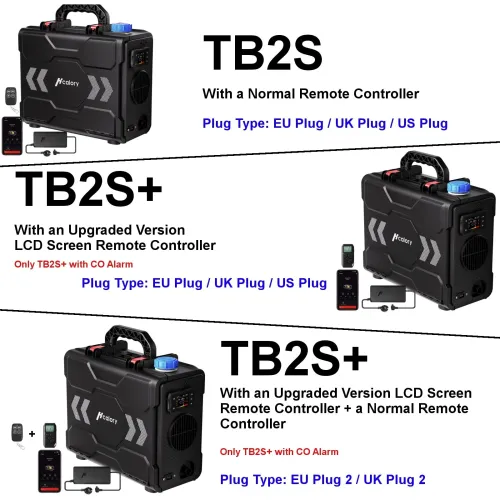 HCALORY TB2S / TB2S+ 6L 8KW Parking Diesel Air Heater All-in-One Portable Heater with CO Alarm Wireless Temperature Sensor Automatic Start and Stop Altitude Mode App Control 12V/24V/100~240V for Cars Trucks Boats Buses RV Camper Tent