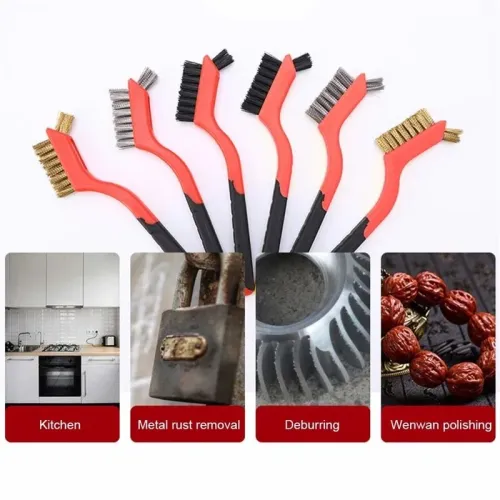 6pcs Wire Brush Set with Nylon Brass Steel Bristles for Metal Cleaning and Polishing Ideal for Industrial and Home Applications