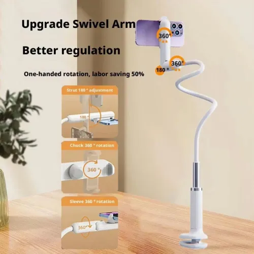 Adjustable Phone Holder Flexible 360 Rotating Long Arm Universal Bedside & Desktop Clip Mount Lazy Bracket for iPhone/Tablet