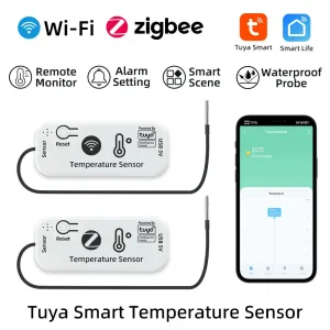 Tuya Smart WiFi /Zigbe Temperature Humidity Sensor -20C to 105C Remote Monitoring Alarm Alerts Smart Home Thermometer Smart Life APP