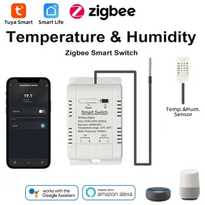 Tuya Zigbe Smart Temperature Humidity Switch Controller 20A 3800W with Waterproof Sensor Automation Timer APP Remote Voice Control with Alexa Google Home