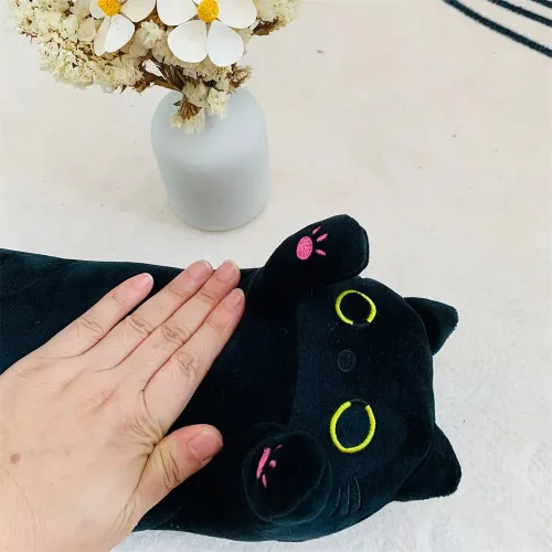 IPRee USB Heated Small Black Cat Pillow Heating Pad for Period Cramp 5 Temperature Levels 5 Timer Setting 50cm/19.7" All Season Blanket & Bed Warmer for Bed, Couch, Floor