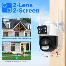 Hiseeu WS418B 4K 8MP Dual Lens Outdoor WiFi Camera Wireless PTZ Security ONVIF H.265+ Cam Night Vision AI Humanoid Detect Auto Tracking Two-Way Audio Monitoring IP Cameras